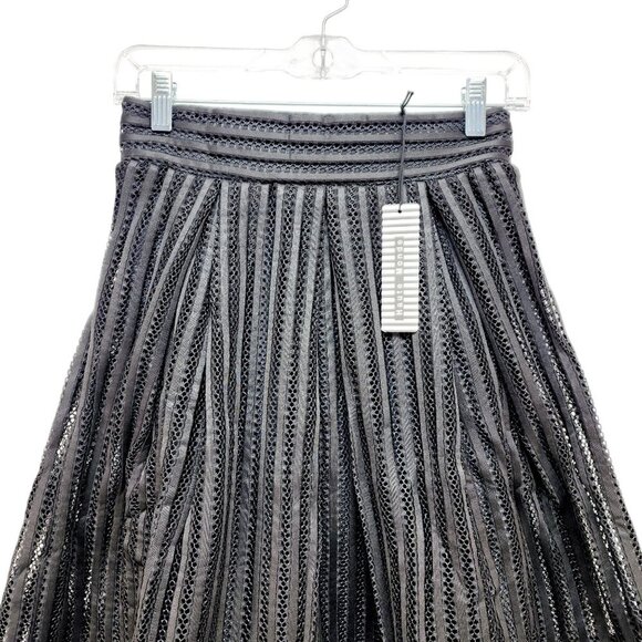 Haute Monde Womens Black Mesh A-Line Midi Skirt  Striped Lace Design Size S - Picture 8 of 10